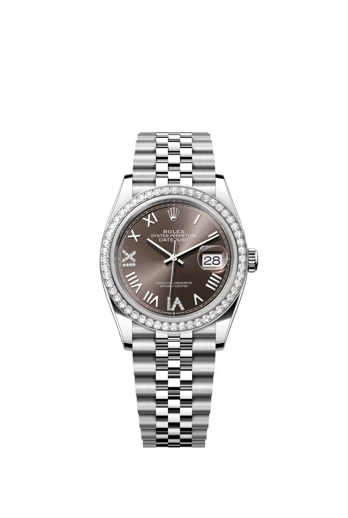Rolex Stainless Steel And White Gold Datejust - 36 MM - Jubilee Bracelet - Diamond Bezel - Dark Grey Diamond Dial - 126284RBR-0063