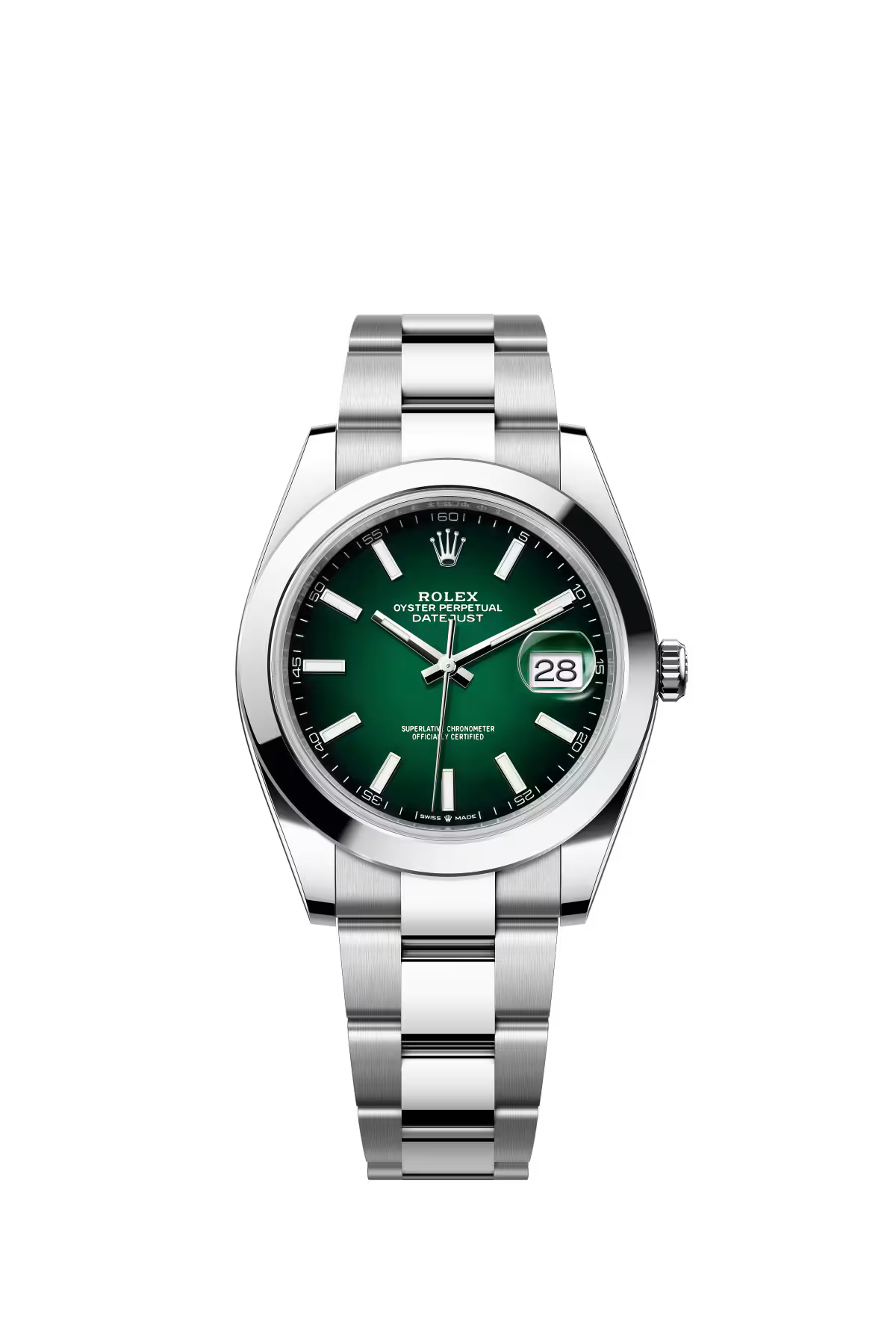 Rolex Stainless Steel Datejust 41 Date Watch - 41 MM - Oyster Bracelet - Smooth Bezel - Green Ombré Dial - 126300-0025