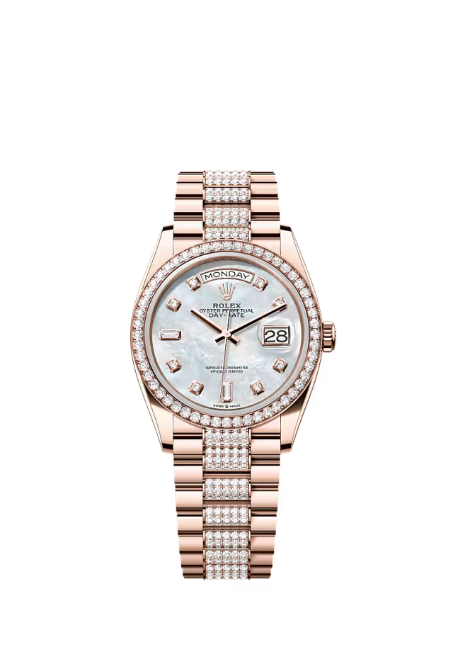 Rolex Presidential Everose Gold Day-Date 36MM - Diamond-Set President Bracelet Watch - Mother-of-Pearl Diamond Dial - 128345RBR-0030