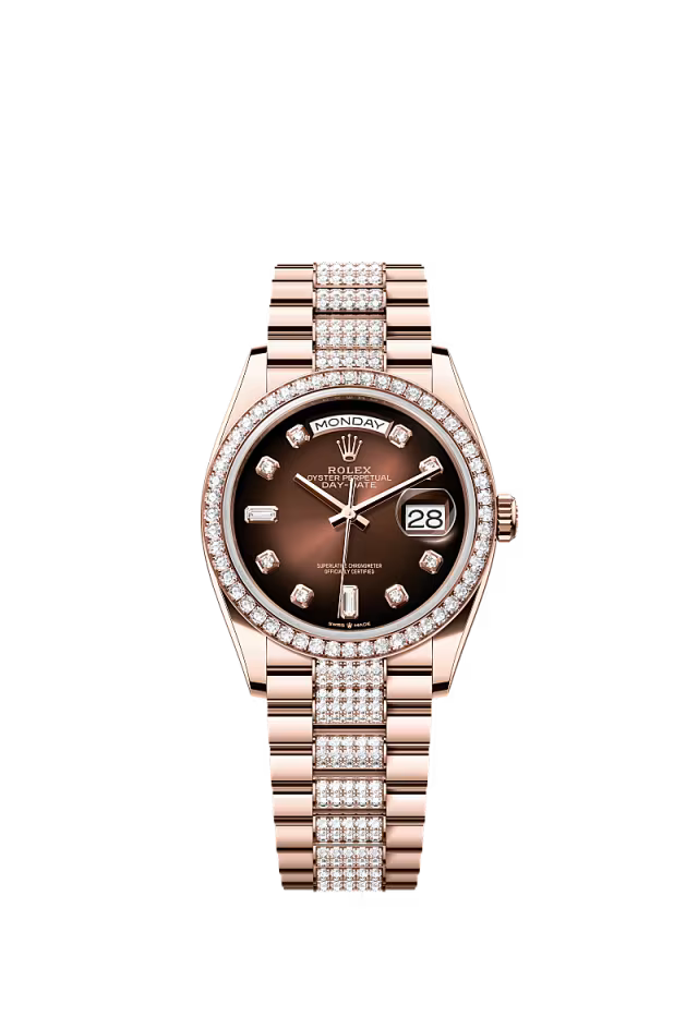 Rolex Presidential Everose Gold Day-Date 36MM - Diamond-Set President Bracelet Watch - Brown Ombré Diamond Dial - 128345RBR-0041