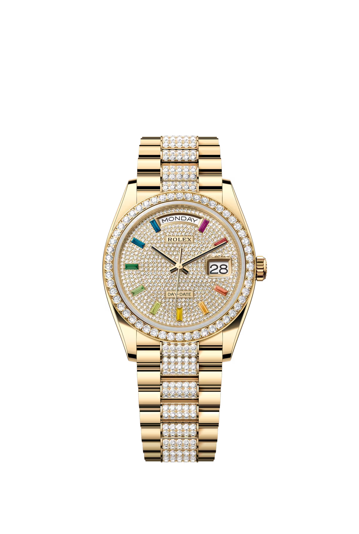Rolex Presidential Yellow Gold Day-Date 36MM - Diamond-Set President Bracelet Watch - Diamond-Paved Rainbow Sapphire Dial - 128348RBR-0031