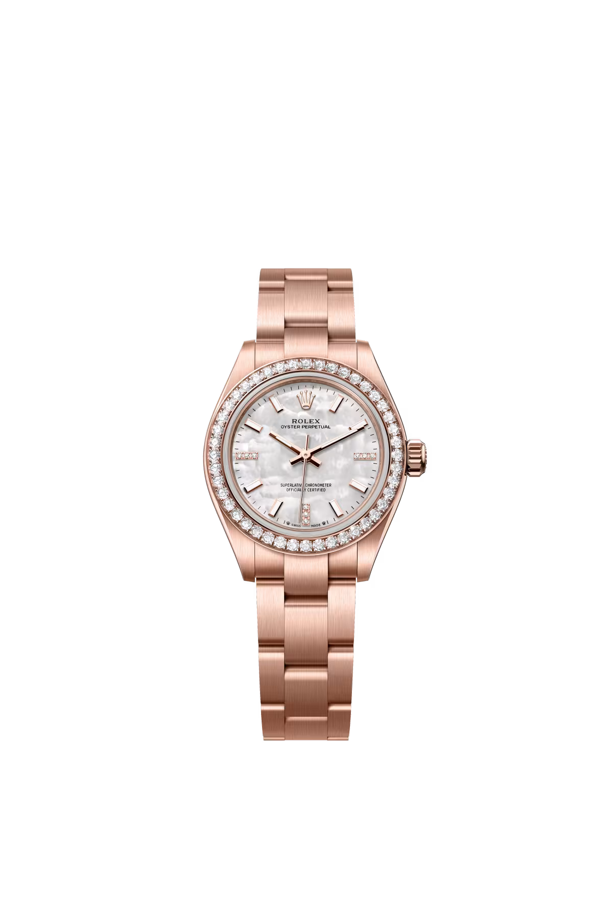 Rolex Everose Gold Oyster Perpetual Watch - 28 MM - Oyster Bracelet - MoP Dial - Diamond Bezel - 276245RBR-0001