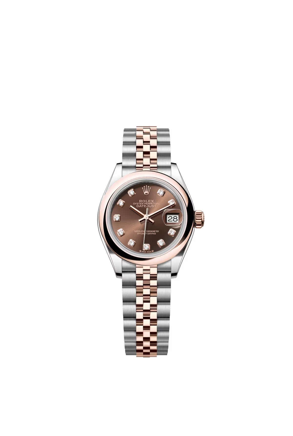 Rolex Lady-Datejust - 28 MM - Oystersteel and Rose Gold - Jubilee Bracelet - Smooth Bezel - Chocolate Diamond Dial - 279161-0011