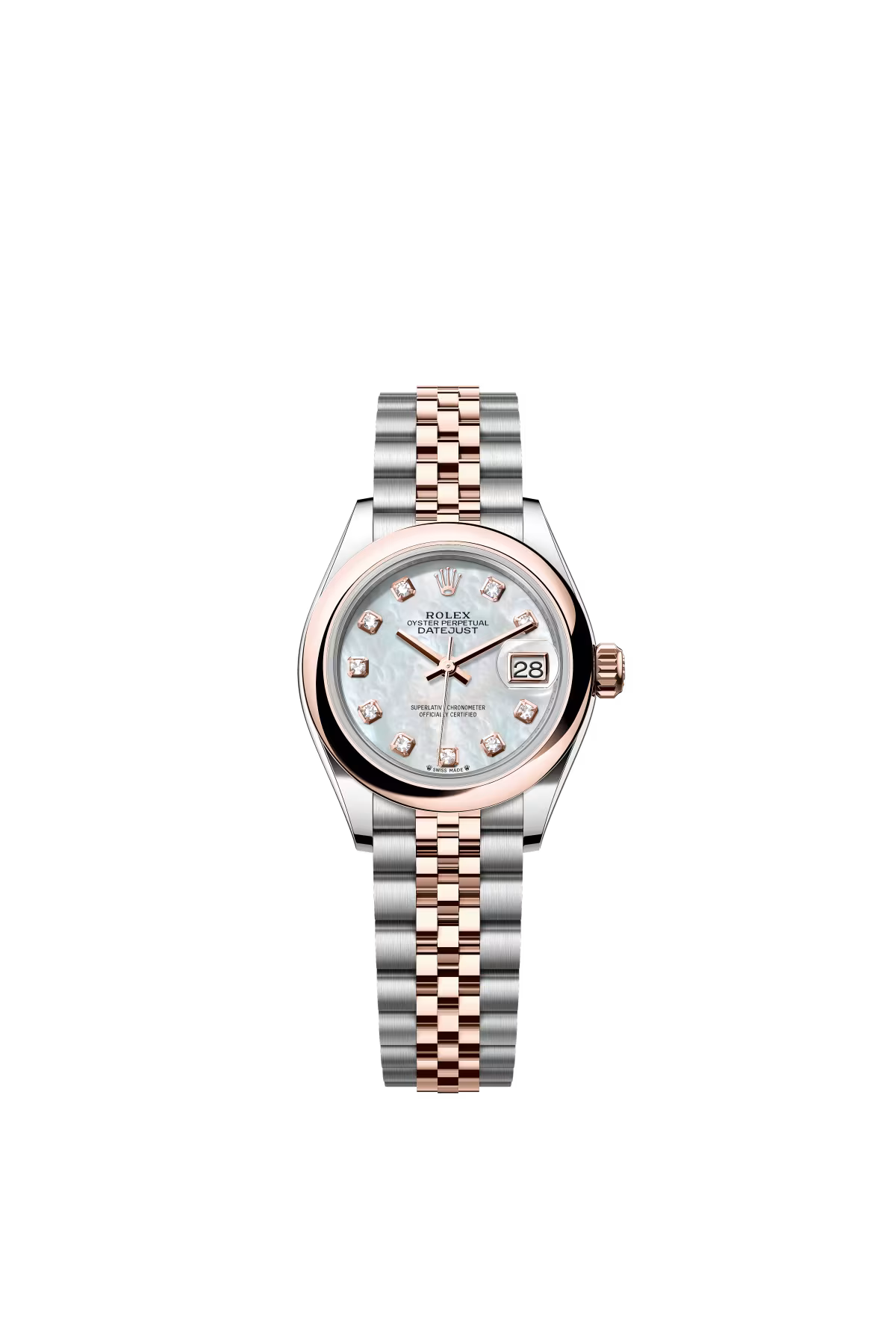 Rolex Lady-Datejust - 28 MM - Oystersteel and Rose Gold - Jubilee Bracelet - Smooth Bezel - Mother of Pearl Diamond Dial - 279161-0013