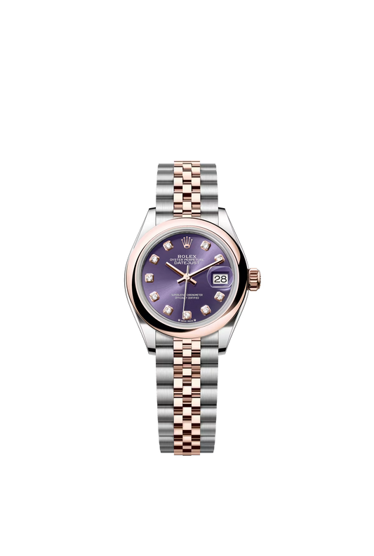 Rolex Lady-Datejust - 28 MM - Oystersteel and Rose Gold - Jubilee Bracelet - Smooth Bezel - Purple Diamond Dial - 279161-0015