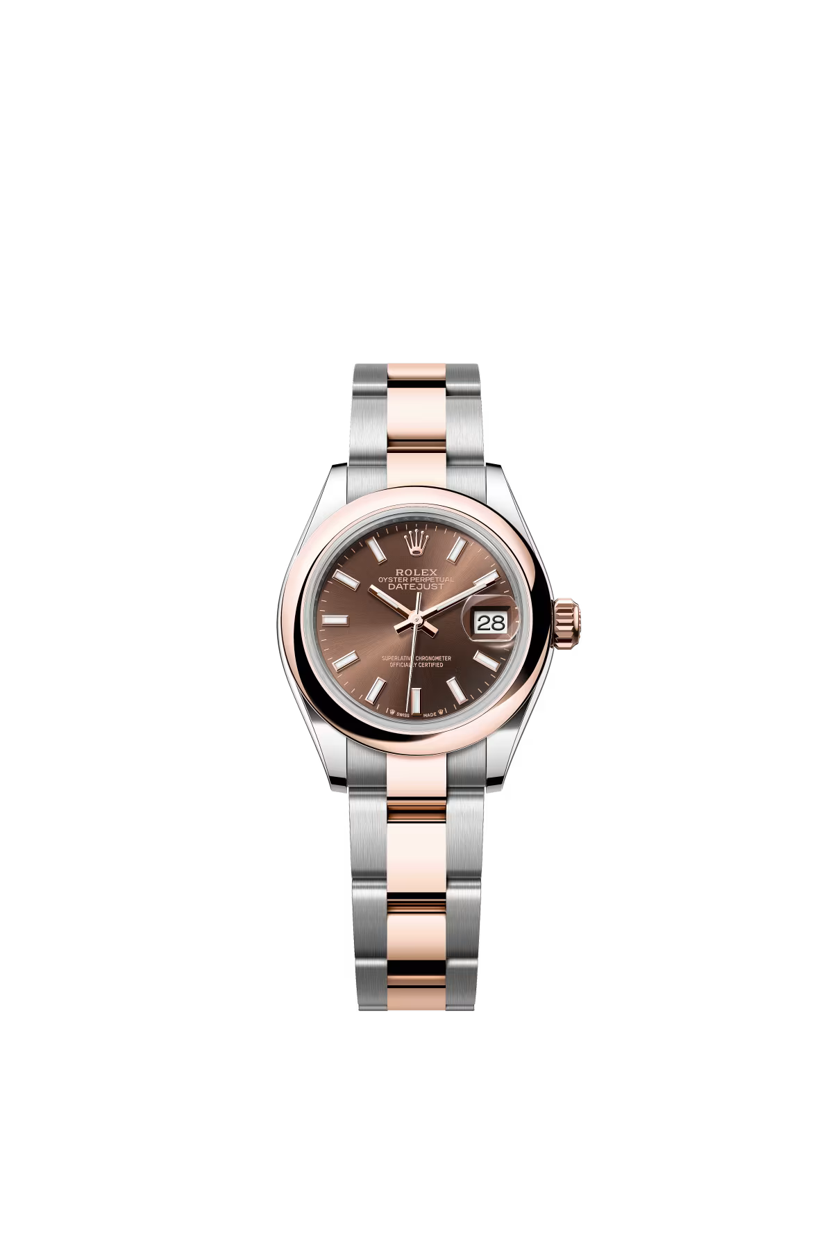 Rolex Lady-Datejust - 28 MM - Oystersteel and Rose Gold - Oyster Bracelet - Smooth Bezel - Chocolate Index Dial - 279161-0018