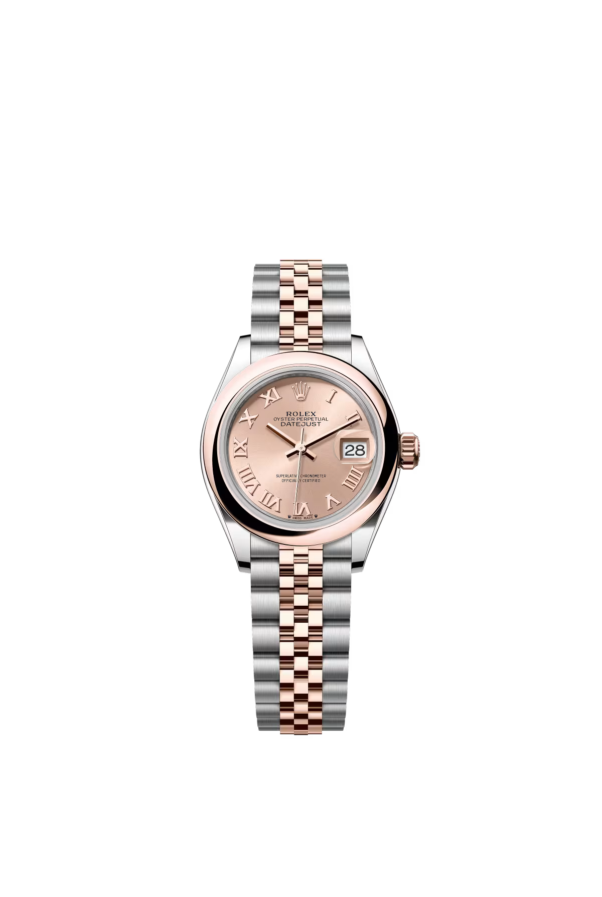Rolex Lady-Datejust - 28 MM - Oystersteel and Rose Gold - Jubilee Bracelet - Smooth Bezel - Rose Roman Dial - 279161-0025