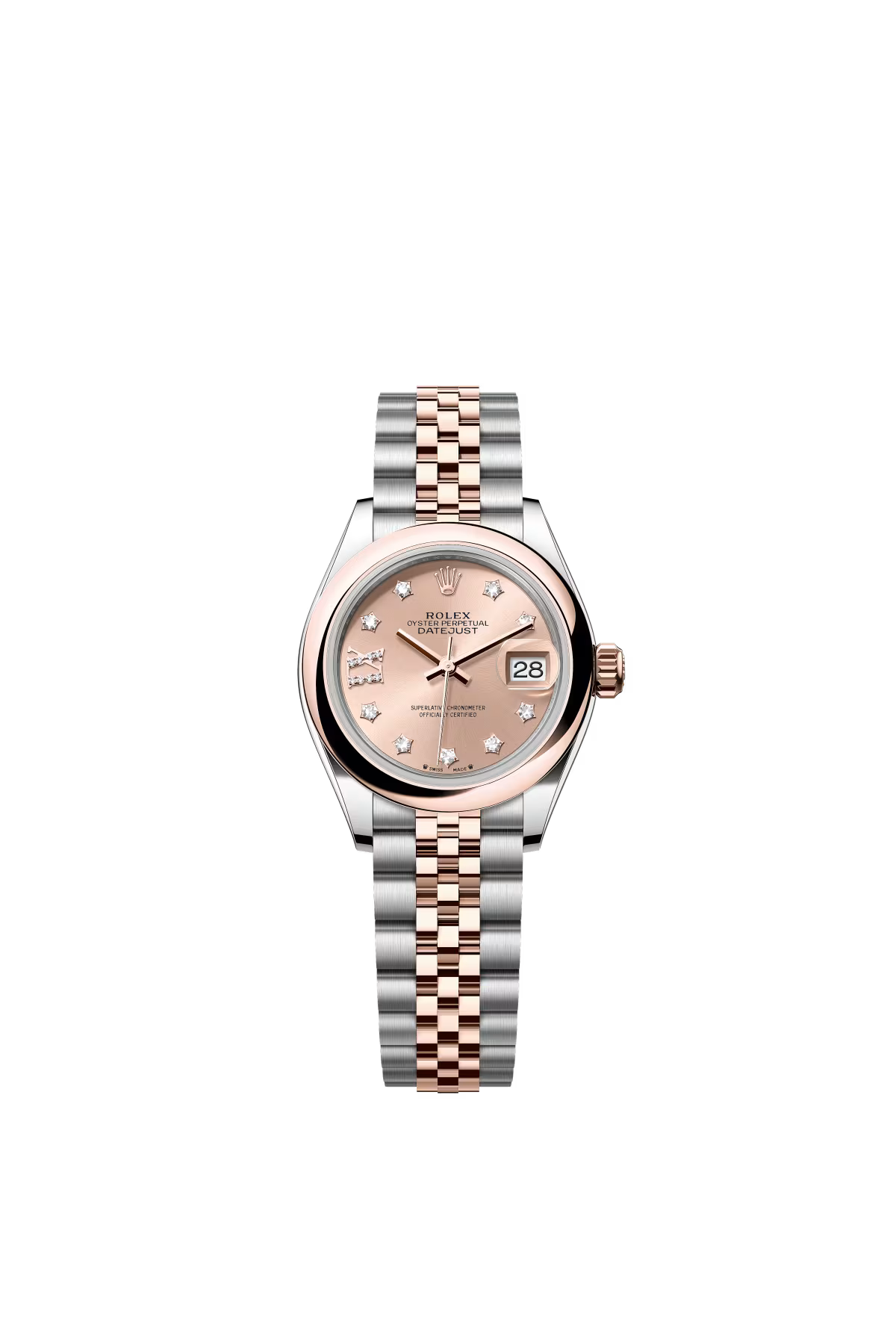 Rolex Lady-Datejust - 28 MM - Oystersteel and Rose Gold - Jubilee Bracelet - Smooth Bezel - Rose IX Star Diamond Dial - 279161-0027