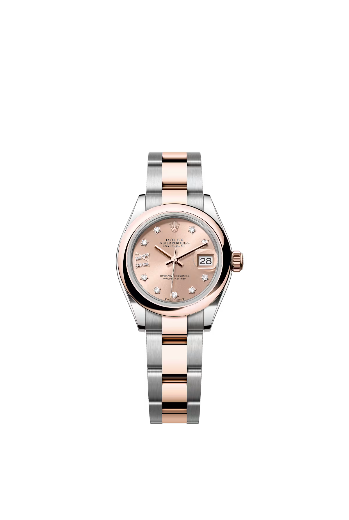 Rolex Lady-Datejust - 28 MM - Oystersteel and Rose Gold - Oyster Bracelet - Smooth Bezel - Rose IX Star Diamond Dial - 279161-0028