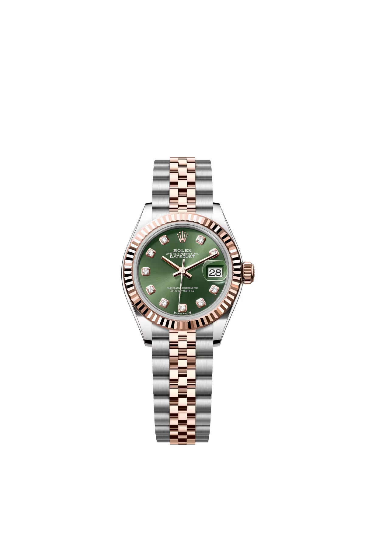 Rolex Lady-Datejust - 28 MM - Oystersteel and Rose Gold - Jubilee Bracelet - Fluted Bezel - Green Diamond Dial - 279171-0007