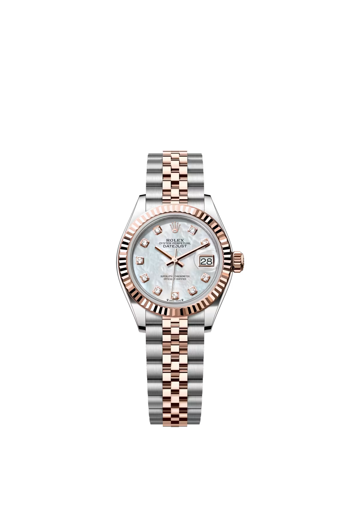 Rolex Lady-Datejust - 28 MM - Oystersteel and Rose Gold - Jubilee Bracelet - Fluted Bezel - Mother of Pearl Diamond Dial - 279171-0013
