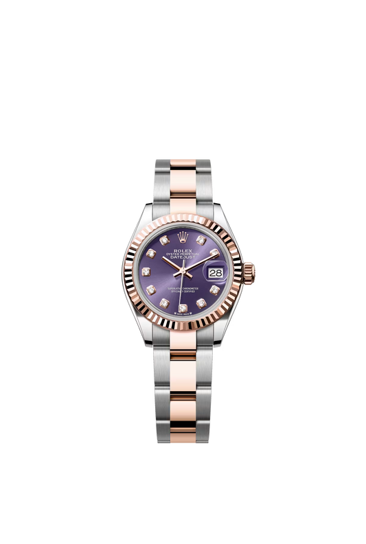 Rolex Lady-Datejust - 28 MM - Oystersteel and Rose Gold - Oyster Bracelet - Fluted Bezel - Purple Diamond Dial - 279171-0016