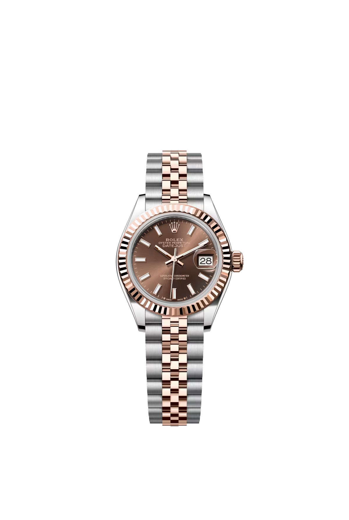 Rolex Lady-Datejust - 28 MM - Oystersteel and Rose Gold - Jubilee Bracelet - Fluted Bezel - Chocolate Index Dial - 279171-0017