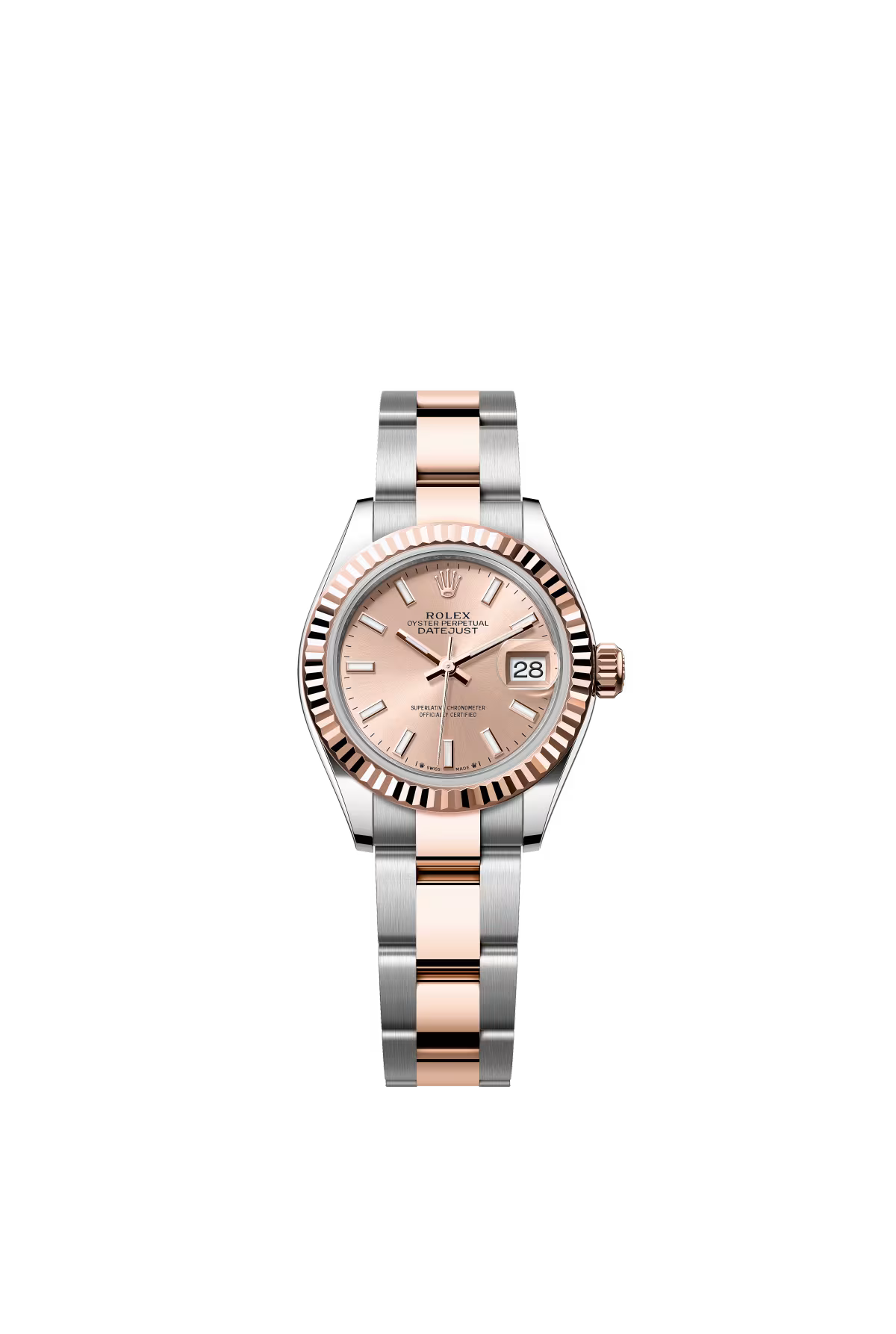 Rolex Lady-Datejust - 28 MM - Oystersteel and Rose Gold - Oyster Bracelet - Fluted Bezel - Rose Index Dial - 279171-0024
