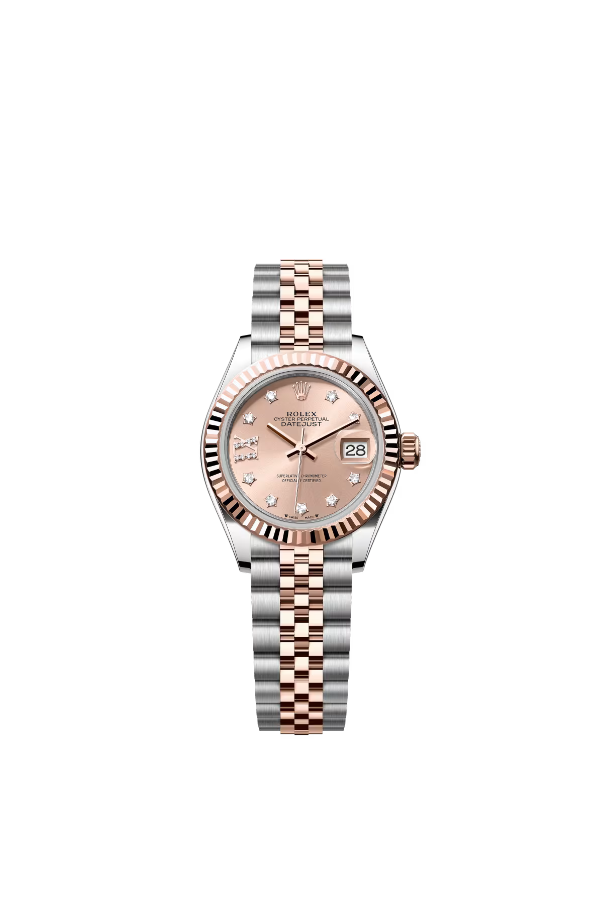 Rolex Lady-Datejust - 28 MM - Oystersteel and Rose Gold - Jubilee Bracelet - Fluted Bezel - Rose IX Star Diamond Dial - 279171-0027