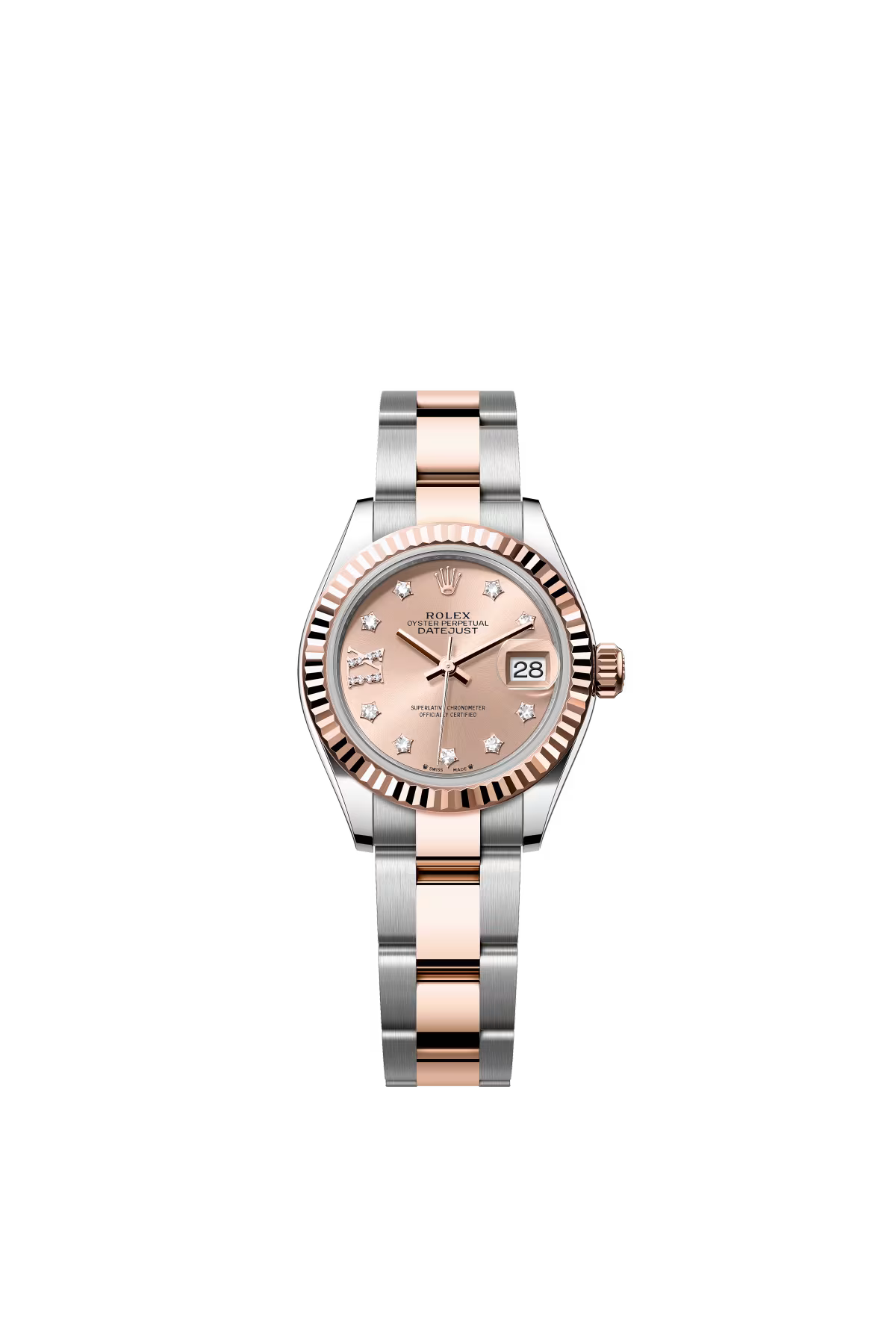 Rolex Lady-Datejust - 28 MM - Oystersteel and Rose Gold - Oyster Bracelet - Fluted Bezel - Rose IX Star Diamond Dial - 279171-0028