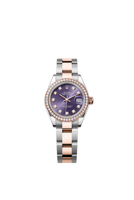 Rolex Lady-Datejust - 28 MM - Oystersteel and Rose Gold - Oyster Bracelet - Diamond Bezel - Purple Diamond Dial - 279381RBR-0016