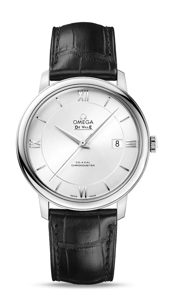 Omega De Ville Stainless Steel 39.5 MM - Grey Leather Strap - Silver Dial - 424.13.40.20.02.007 nyc watcher nyc watches