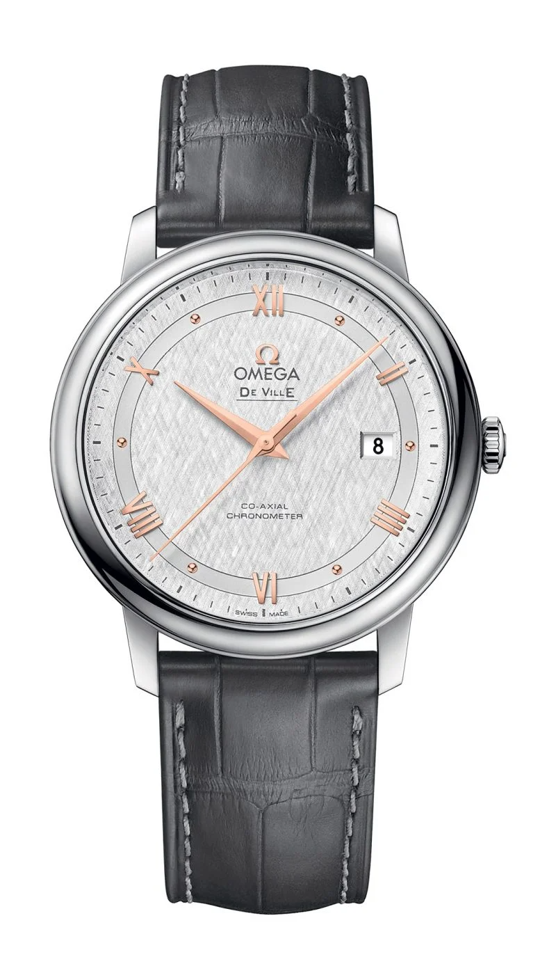 Omega De Ville Stainless Steel 39.5 MM - Grey Leather Strap - Silver Dial - 424.13.40.20.02.005 nyc watcher nyc watches