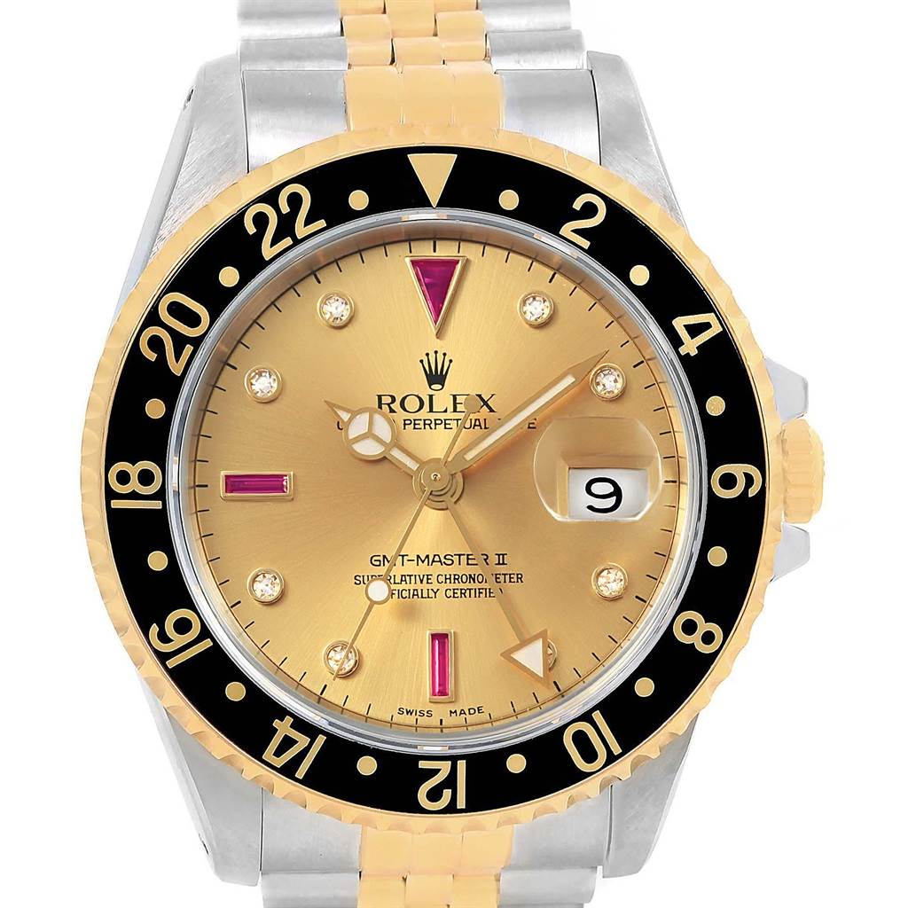 Rolex GMT-Master II - 40MM - Steel & Yellow Gold - Black Bezel - Champagne Serti Dial - 16713bcsj