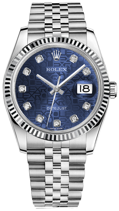 Rolex Stainless Steel And White Gold Datejust - 36 MM - Jubilee Bracelet - Fluted Bezel - Blue Jubilee Diamond Dial - 116234-0110
