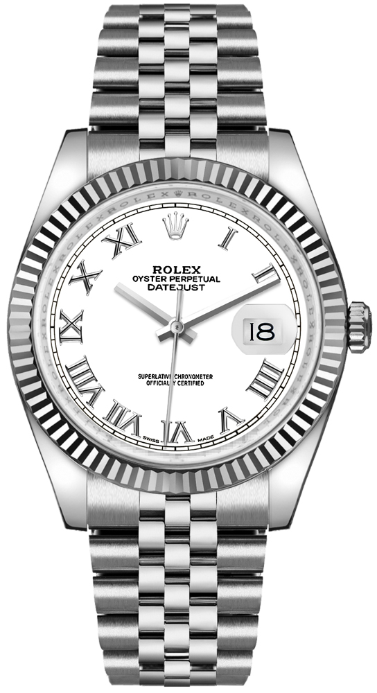 Rolex Stainless Steel And White Gold Datejust - 36 MM - Jubilee Bracelet - Fluted Bezel - White Roman Dial - 116234-0089