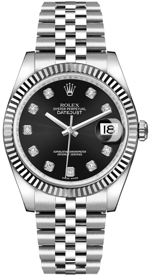 Rolex Stainless Steel And White Gold Datejust - 36 MM - Jubilee Bracelet - Fluted Bezel - Black Diamond Dial - 116234-0083