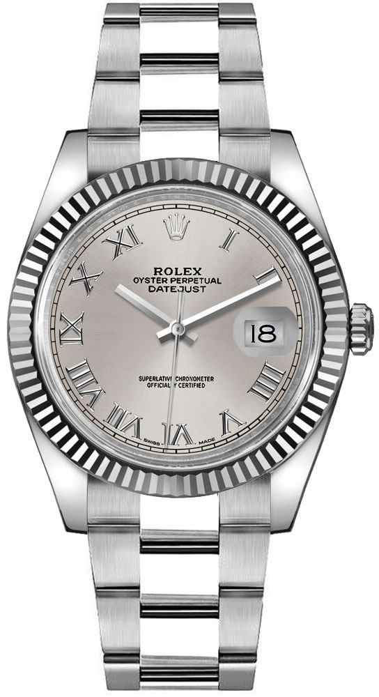 Rolex Stainless Steel And White Gold Datejust - 36 MM - Oyster Bracelet - Fluted Bezel - Silver Diamond Roman Dial - 116234-0092