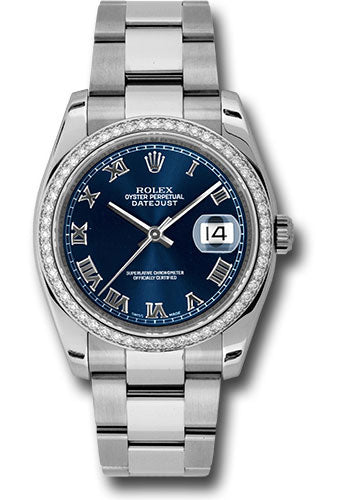 Rolex Stainless Steel And White Gold Datejust - 36 MM - Oyster Bracelet - Diamond Bezel - Blue Roman Dial - 116244 blro