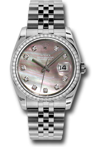 Rolex Stainless Steel And White Gold Datejust - 36 MM - Jubilee Bracelet - Diamond Bezel - Dark Mother of Pearl Diamond Dial - 116244 dkmdj