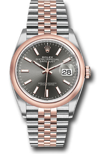 Rolex Stainless Steel And Pink Gold Datejust - 36 MM - Jubilee Bracelet - Domed Bezel - Dark Rhodium Index Dial - 126201 dkrij