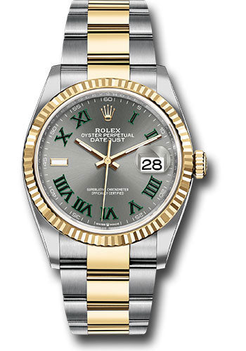 Rolex Stainless Steel And Yellow Gold Datejust 36 MM - Oyster Bracelet - Fluted Bezel - Wimbledon Dial - 126233 slgro