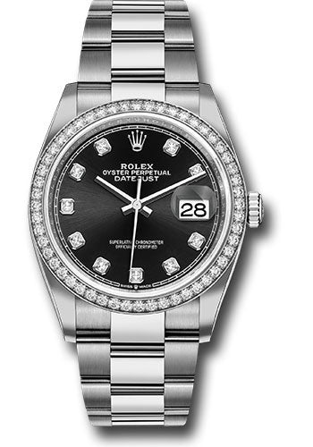 Rolex Stainless Steel And White Gold Datejust - 36 MM - Oyster Bracelet - Diamond Bezel - Black Diamond Dial - 126284RBR bkdo