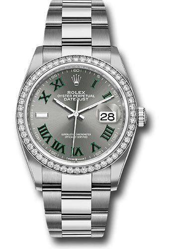 Rolex Stainless Steel And White Gold Datejust - 36 MM - Oyster Bracelet - Diamond Bezel - Wimbledon Dial - 126284rbr slgro