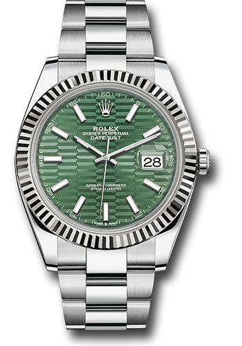 Rolex Stainless Steel and White Gold Datejust 41 Date Watch - 41 MM - Oyster Bracelet - Fluted Bezel - Green Fluted Dial - 126334 mgflmio