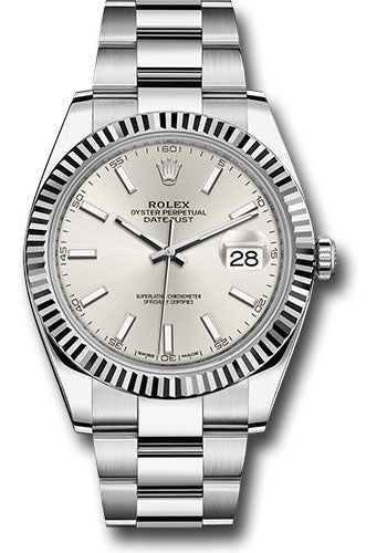 Rolex Stainless Steel and White Gold Datejust 41 Date Watch - 41 MM - Oyster Bracelet - Fluted Bezel - Silver Dial - 126334 sio