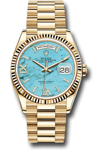 Rolex Presidential Yellow Gold Day-Date 36MM - President Bracelet Watch - Turquoise Diamond Dial - 128238 tdidrp