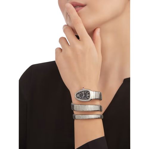 Bvlgari Serpenti Tubogas - 35 MM - Steel - Black Dial - 103433 nyc watcher nyc watches