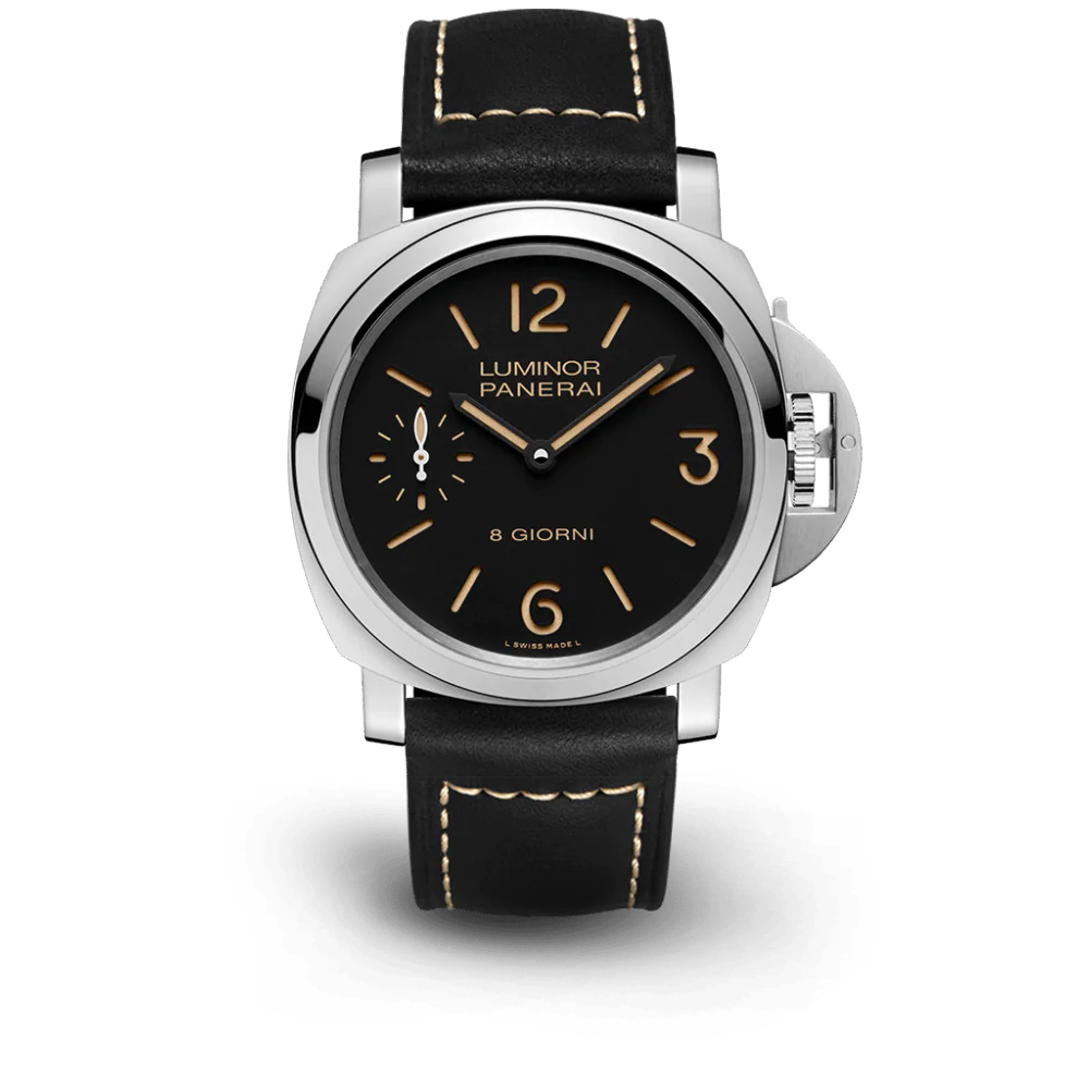Panerai Luminor 8 Giorni Stainless Steel 44 MM - Black Leather Strap - Black Dial - PAM00915