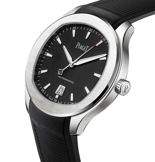 Piaget Polo - Stainless Steel 42 MM - Black Leather Strap - Black Dial - Stainless Steel Bezel - G0A47014