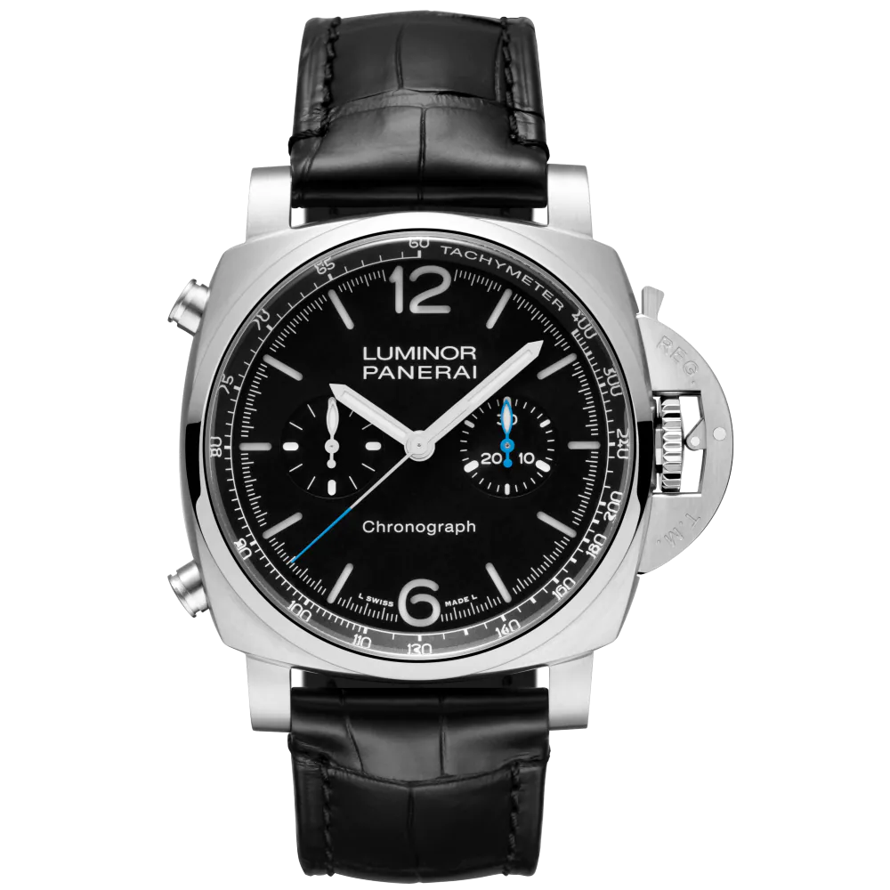 Panerai Luminor Chrono Stainless Steel 44 MM - Black Leather Strap - Black Dial - PAM01109