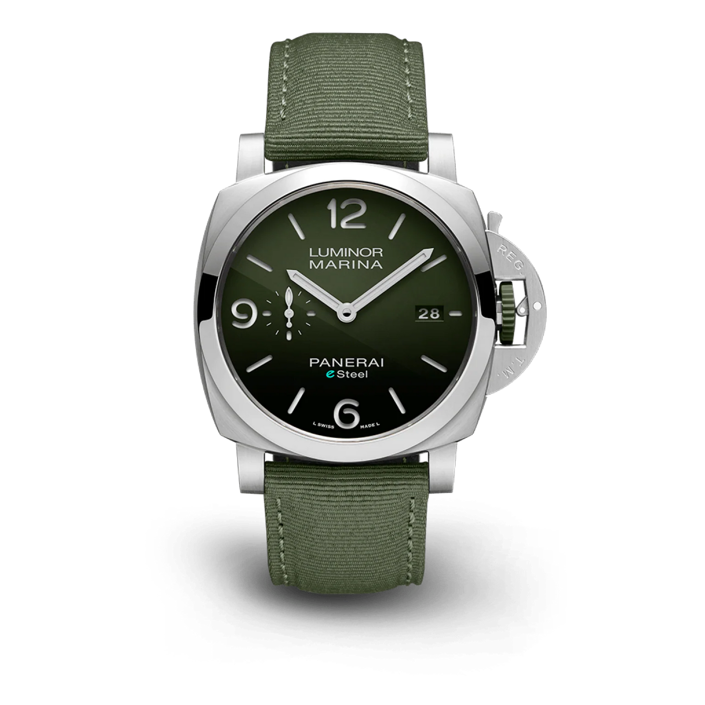 Panerai Luminor Marina ESteel Blu Stainless Steel 44 MM - Green Fabric Strap - Green Dial - PAM01356