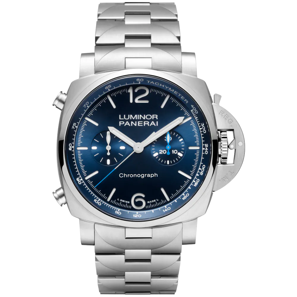 Panerai Luminor Chrono Stainless Steel 44 MM - Stainless Steel Bracelet - Blue Dial - PAM01110