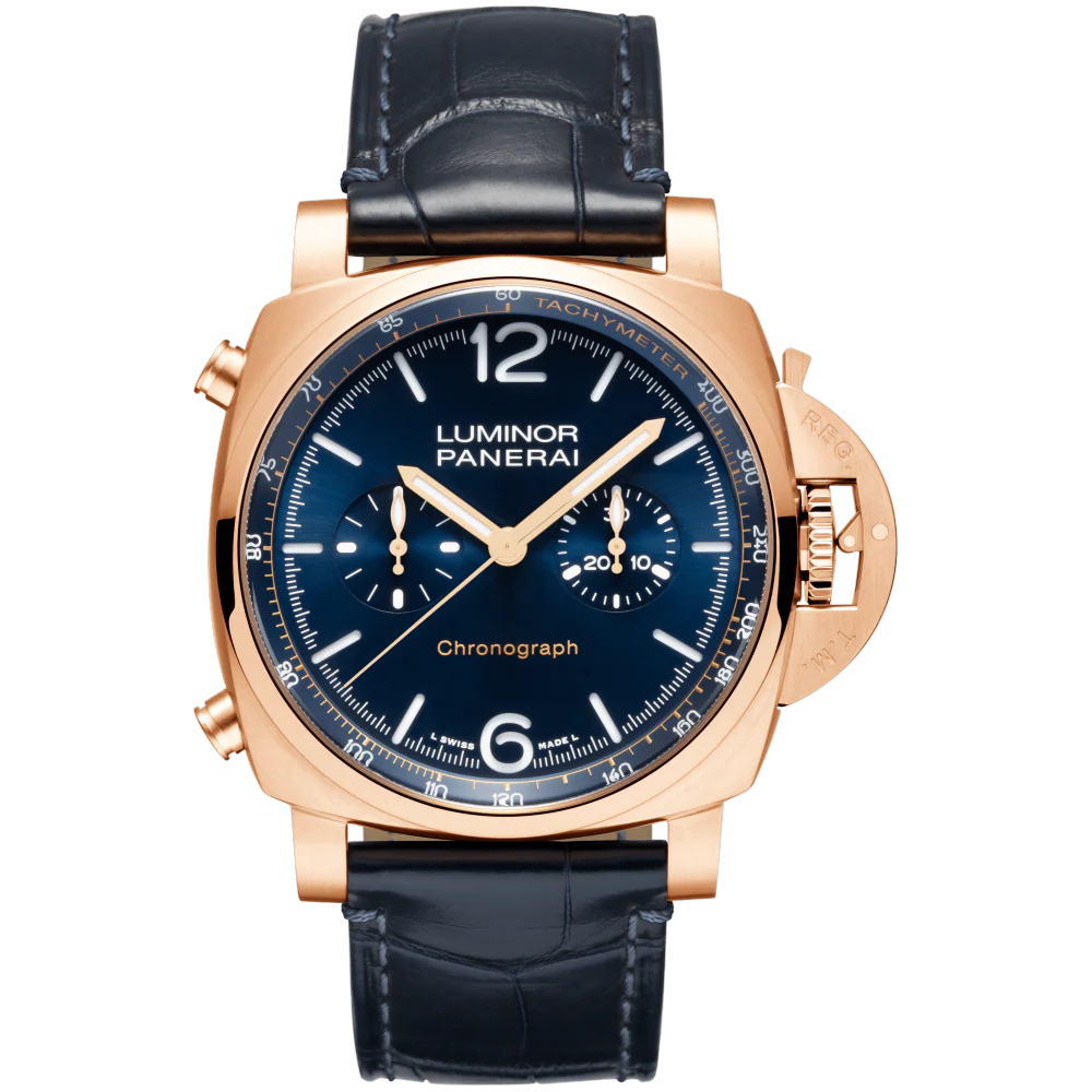 Panerai Luminor Chrono Carbotech Blu Notte Carbon Fibre Rose Gold 44 MM - Dark Blue Leather Strap - Dark Blue Dial - PAM01111