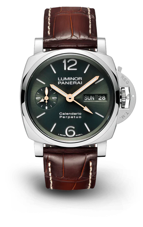 Panerai Luminor Perpetual Calendar Platinumtech™ 44 MM - Brown Leather Strap - Green Dial - PAM00715