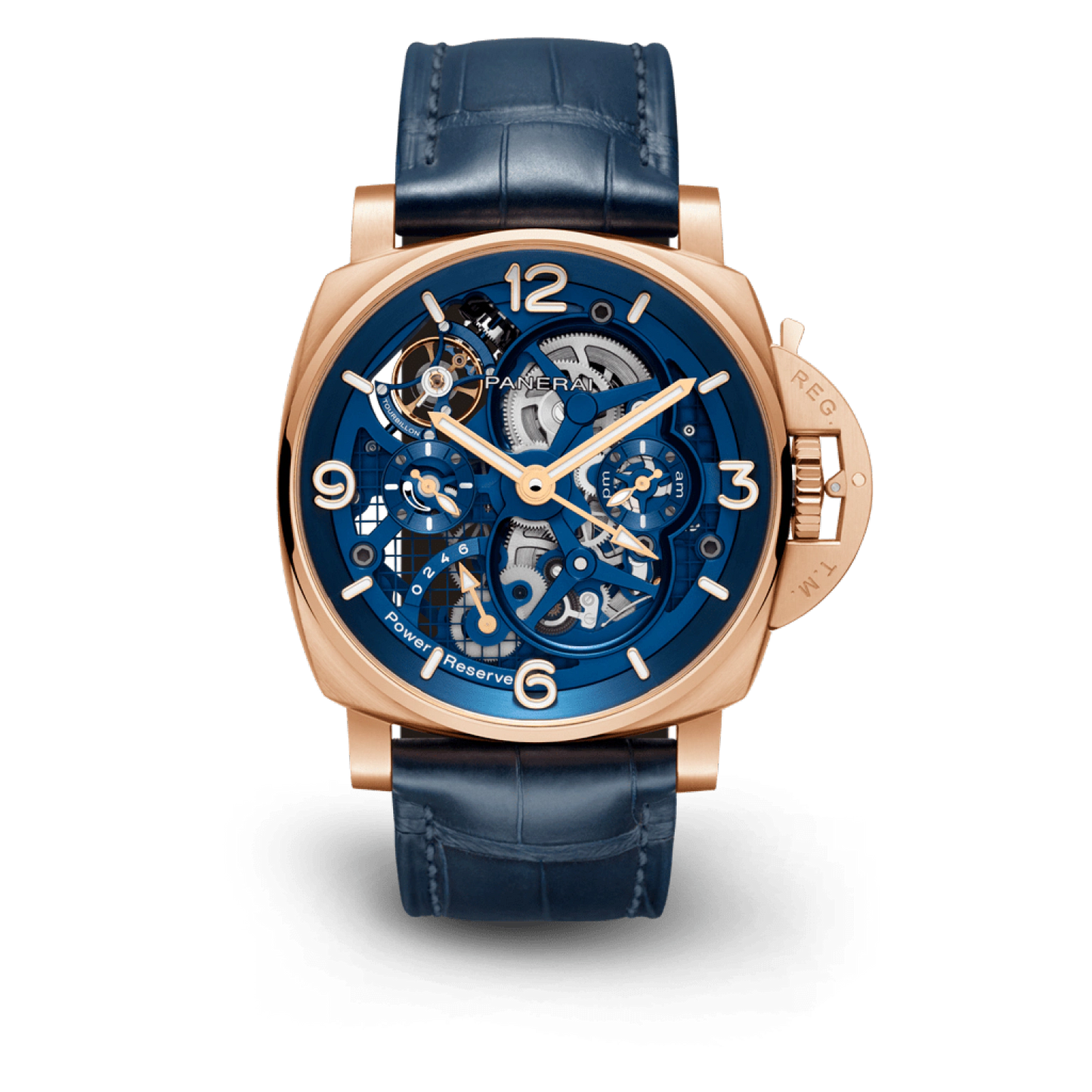 Panerai Luminor Tourbillon GMT Carbotech Carbon Fibre 47 MM - Blue Leather Strap - Blue Skeleton Dial - PAM01060