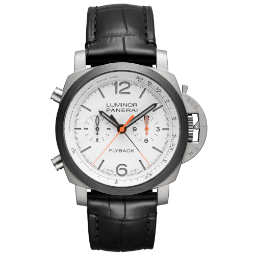 Panerai Luminor Chrono Flyback Zebra Titanium 44 MM - Black Leather Strap - White Dial - PAM01297