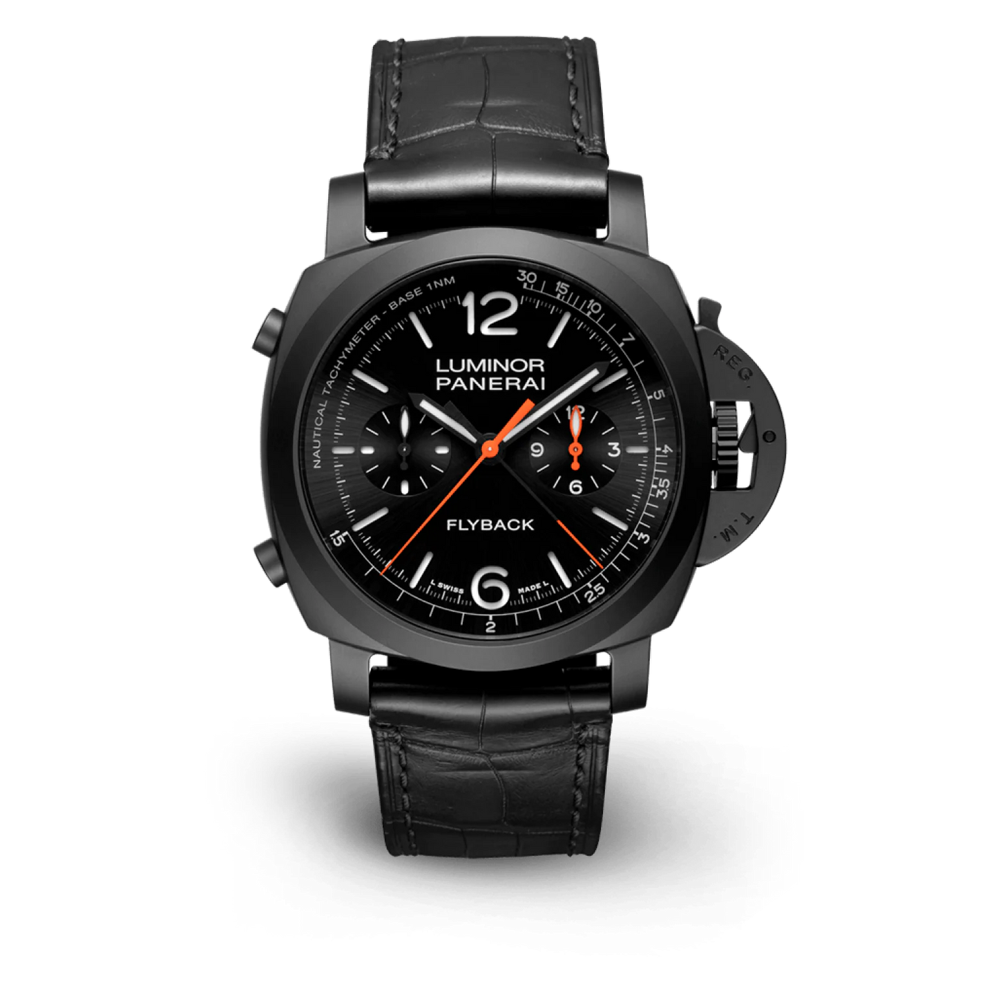 Panerai Luminor Chrono Flyback Black Ceramic 44 MM - Black Leather Strap - Black Dial - PAM01298