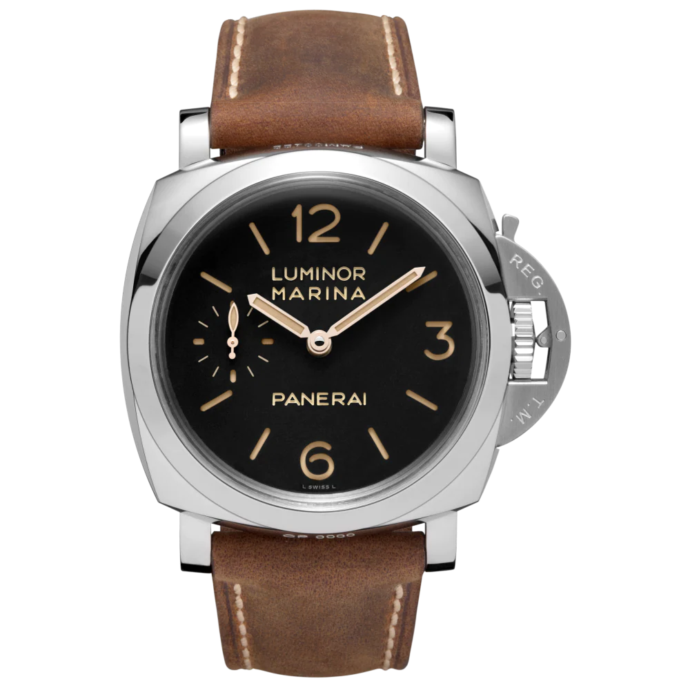 Panerai Luminor Marina Stainless Steel 47 MM - Beige Leather Strap - Black Dial - PAM00422