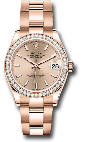 Rolex Everose Gold Datejust - 31 MM - Oyster Bracelet - Diamond Bezel -Rosé Index Dial -278285RBR rsio